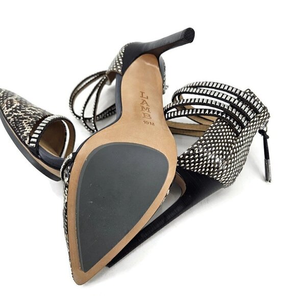 New LAMB Fernley Snakeprint Stilettos Womens 10 Leather Heels L.A.M.B. Black - Picture 8 of 9